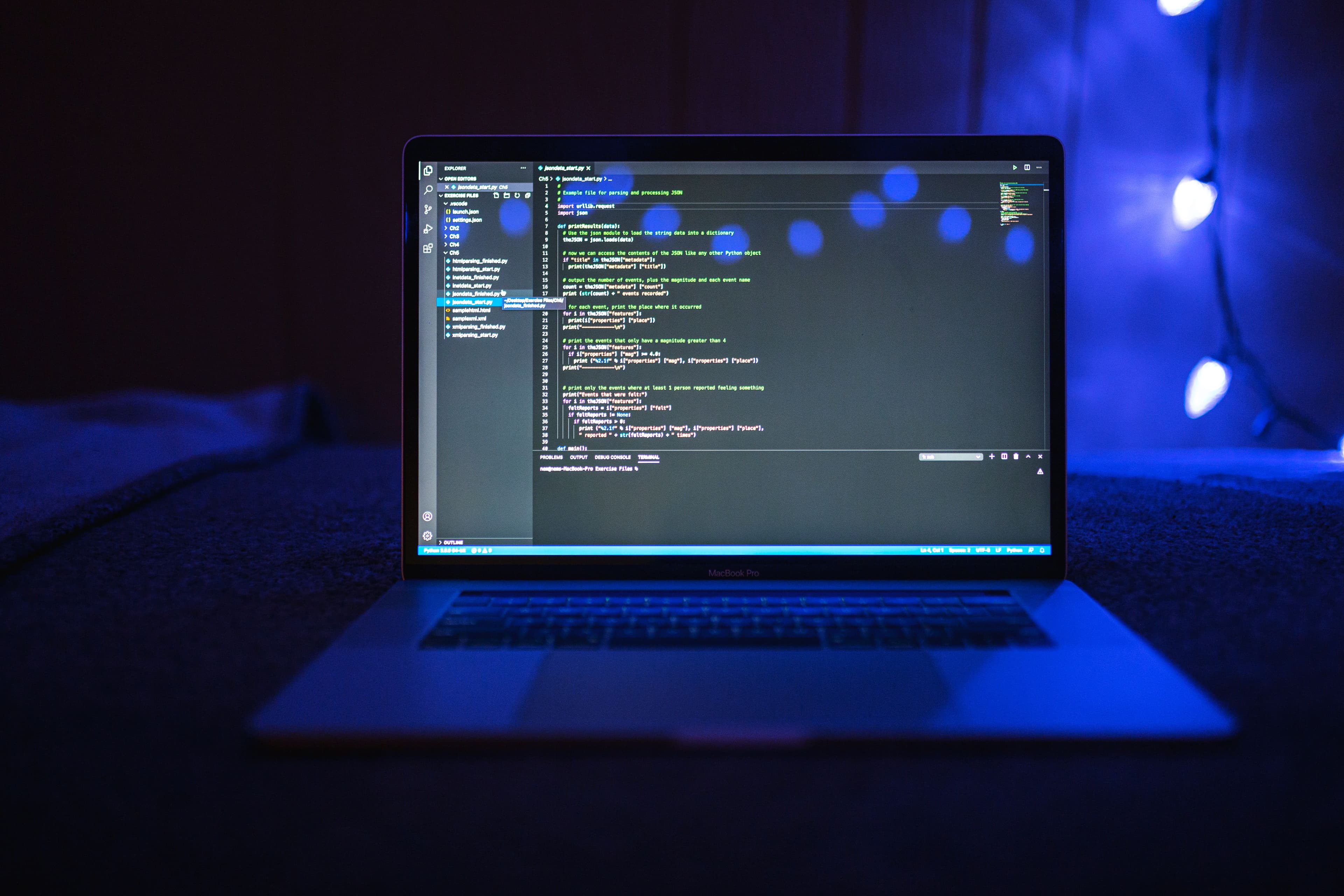 Close-up of custom software code on screen